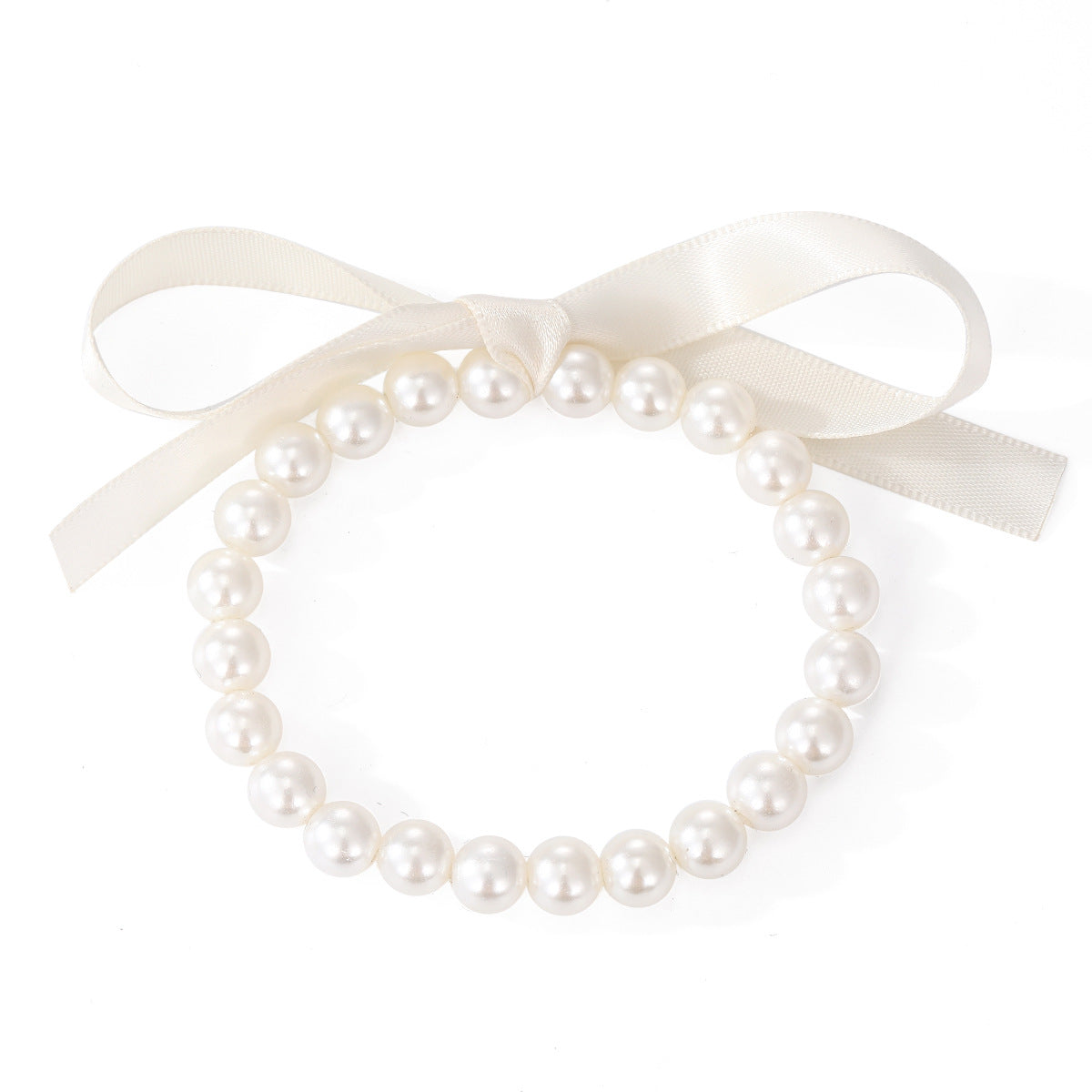 Simple Classic Bow Knot Imitation Pearl Elastic Bracelet
