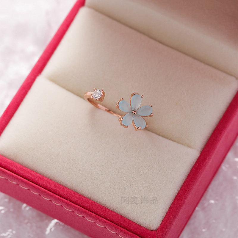 Korean Fashion Crystal Zircon Flower Adjustable Ring