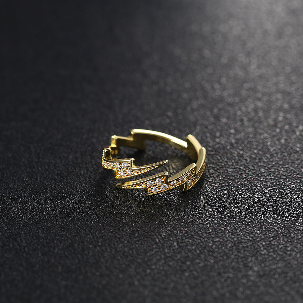Fashion Copper Zircon Lightning Adjustable Gold Ring