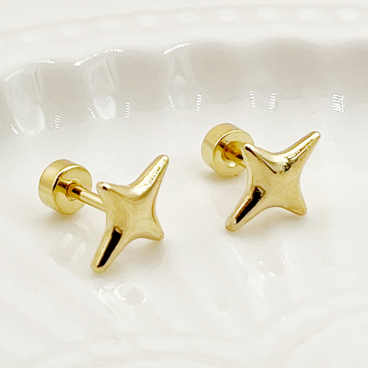 1 Pair Minimalist Star Moon Heart Shape 14k Gold Plated Stainless Steel Stud Earrings