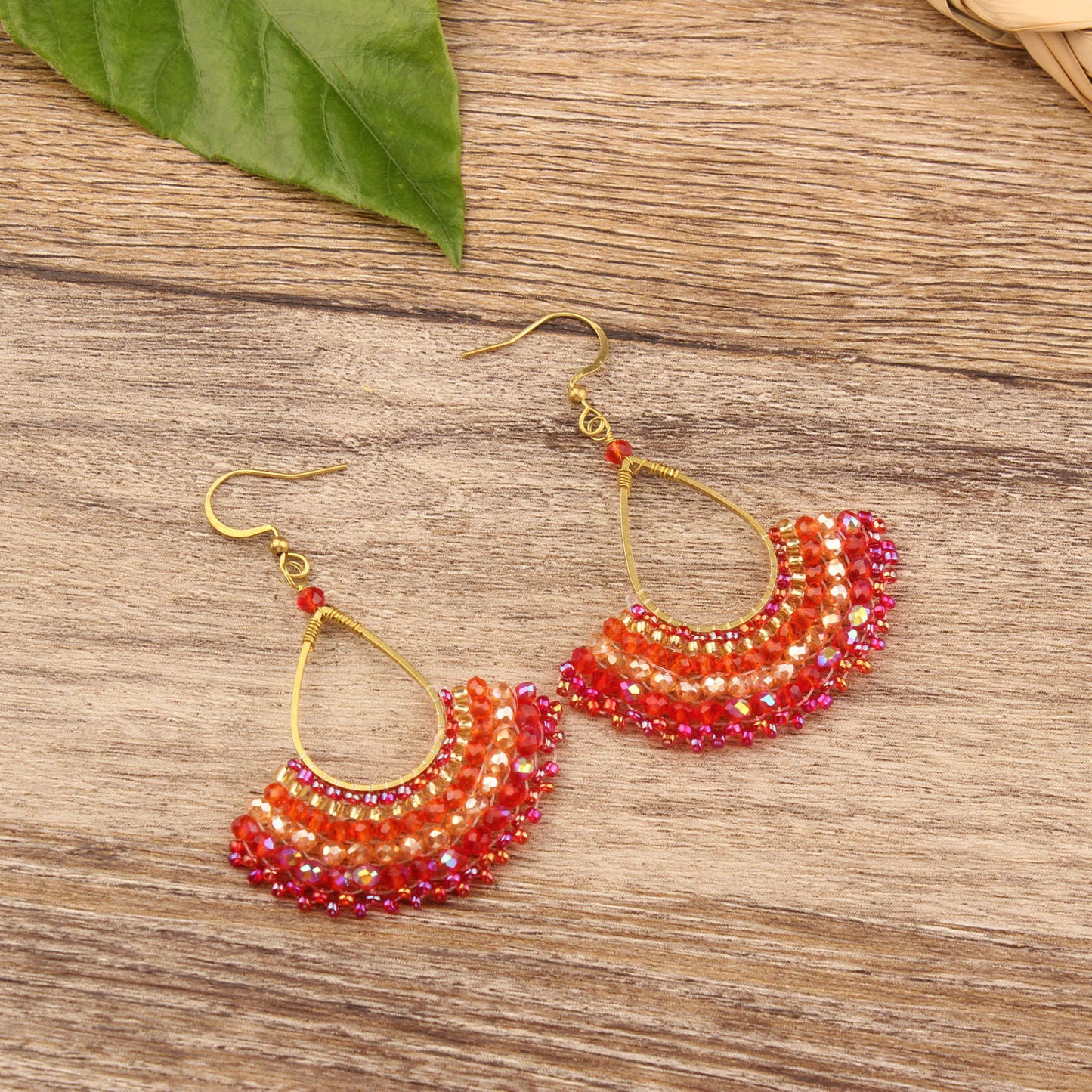 Bohemian Shell Tassel Mesh Earrings with Synthetic Gemstones