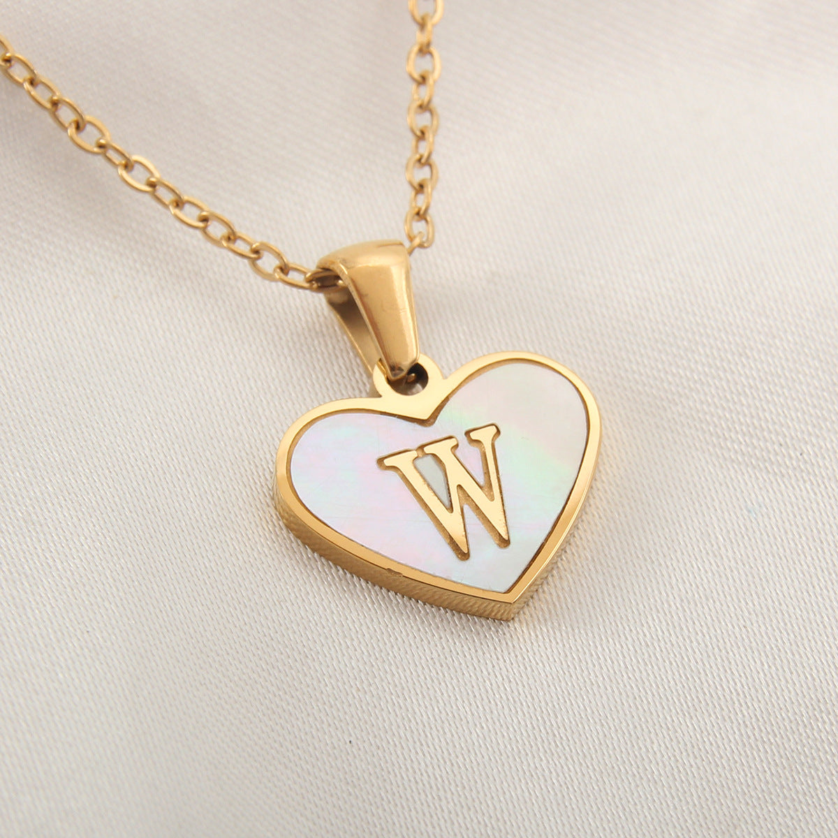 Elegant Heart Shell Initial Pendant Necklace - Gold Plated Stainless Steel