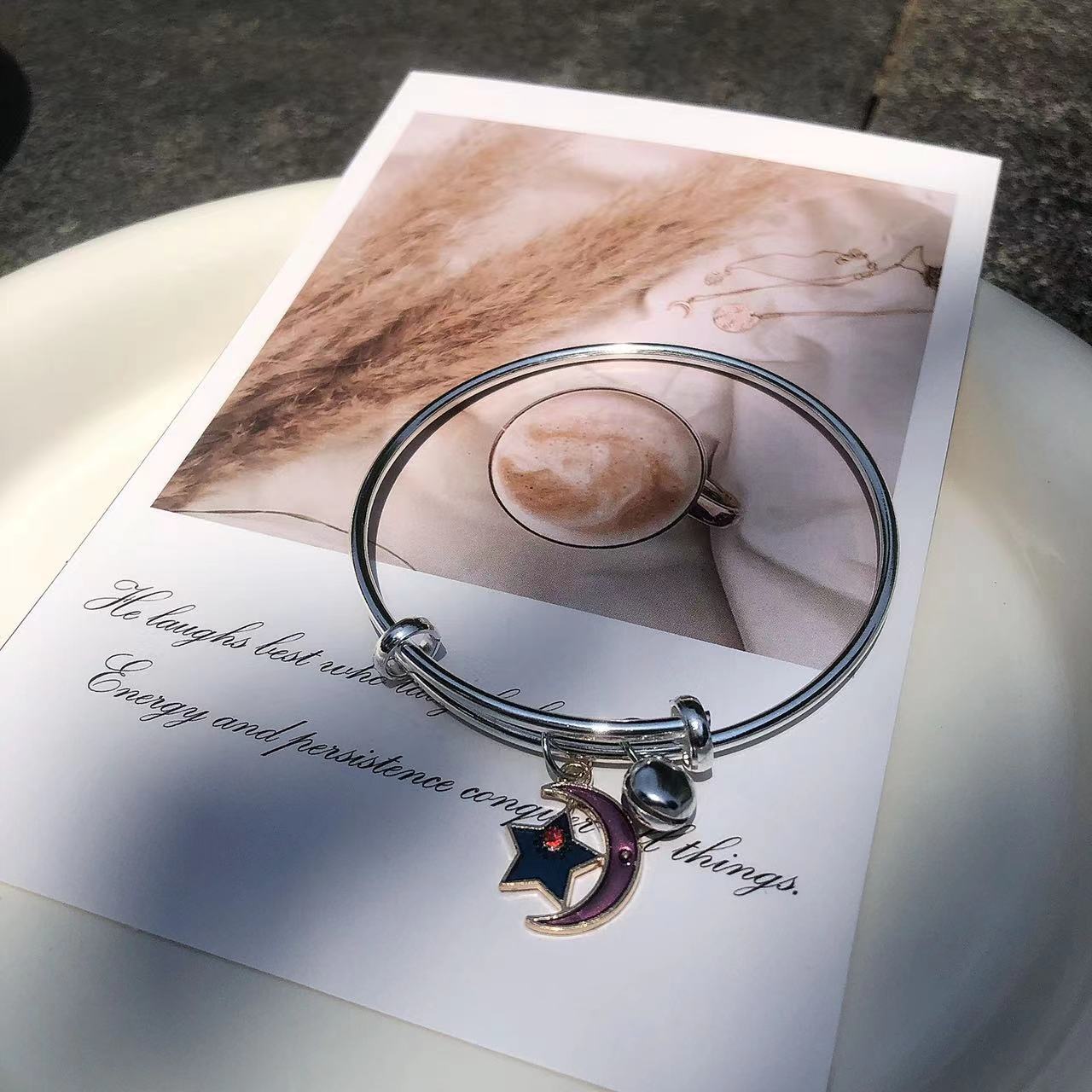 Sweet Cartoon Character Alloy Bangle Bracelet with Bell Charm
