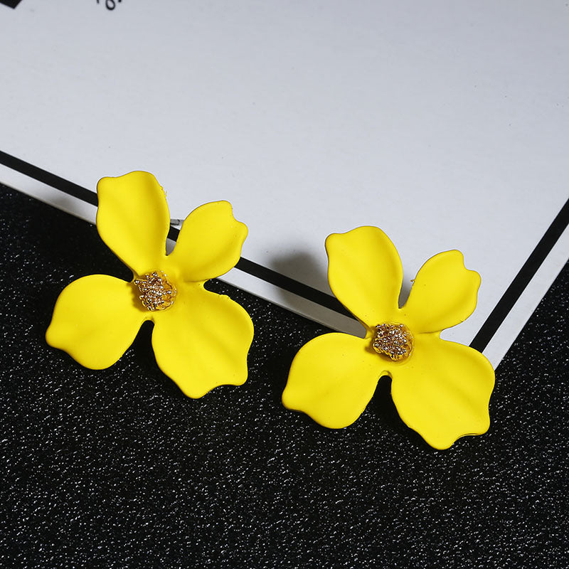 Floral Alloy Earrings with Painted Petals - 5 Colors