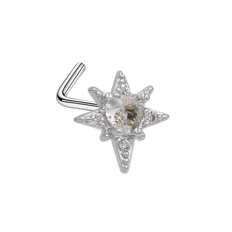 1 Piece Retro Starry Sky Flower Nose Ring & Stud 316 Stainless Steel Gold Plated with Zircon Pendant