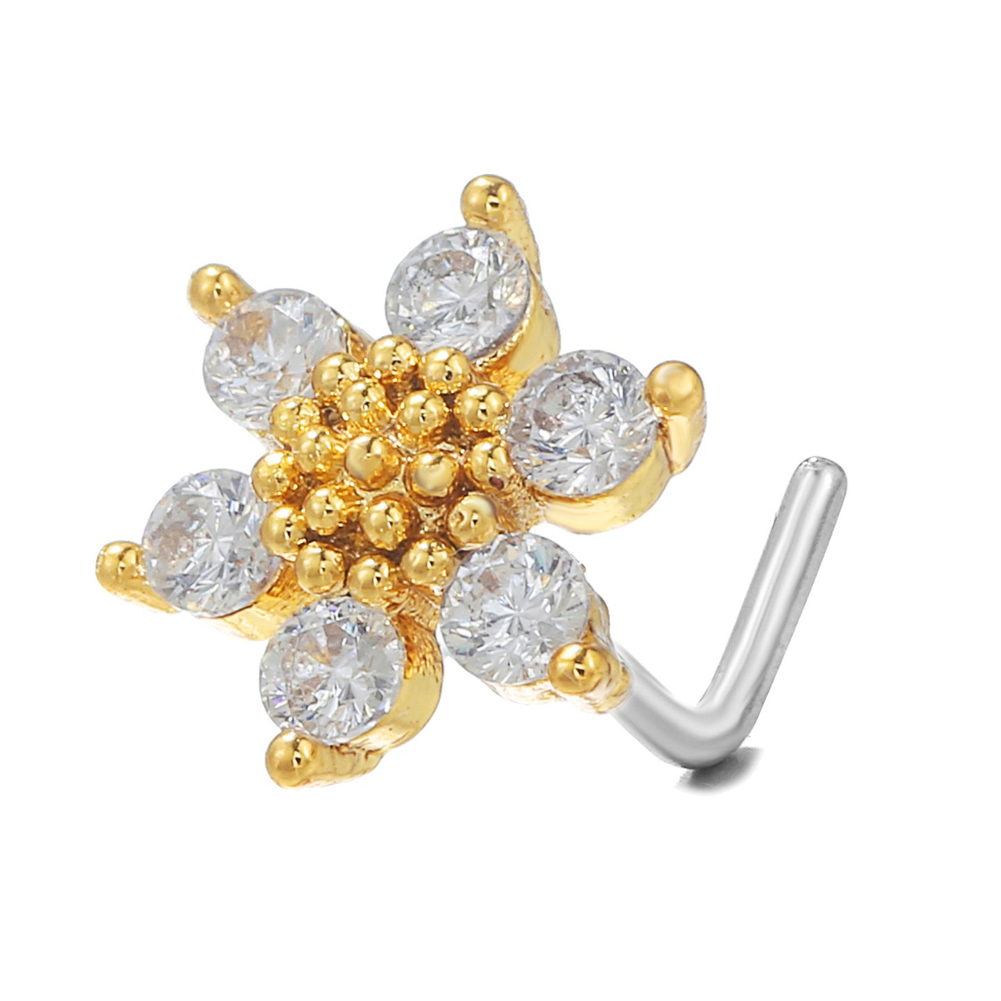 Fashion Animal Palm Brass Inlay Zircon Nose Studs with 20g Stainless Steel L Bar Piercing Jewelry