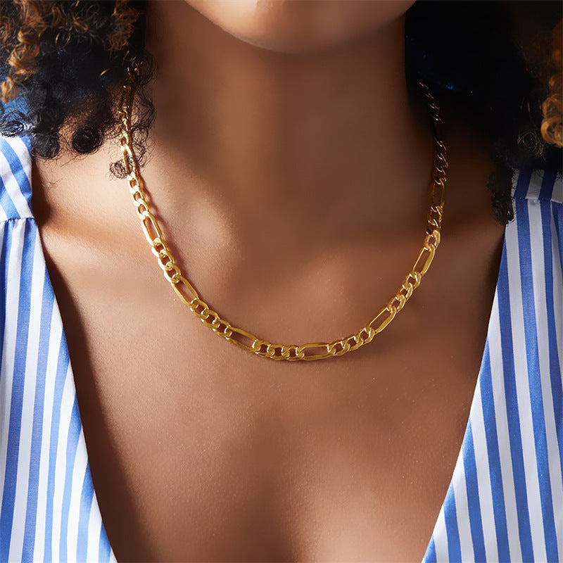 Geometric Figaro Stainless Steel Gold Plated Layered Necklace