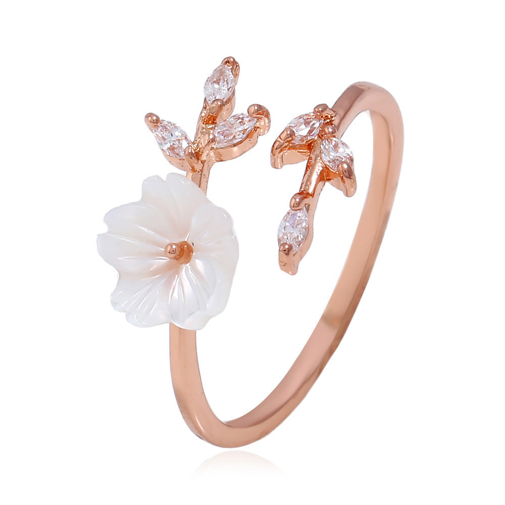 Adjustable Creative Cross Branch and Leaf Ring with Diamond Accents