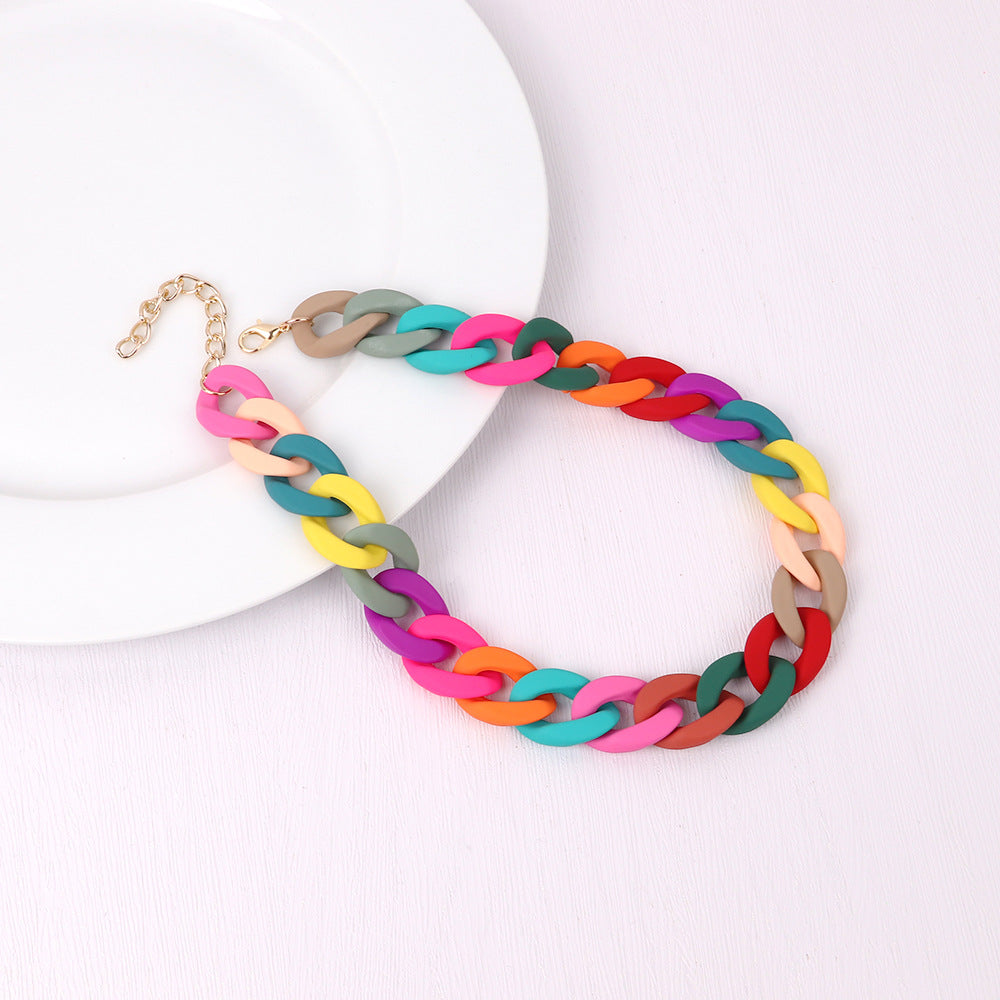 Fashion Acrylic Patchwork Rainbow Chain Necklace for Women