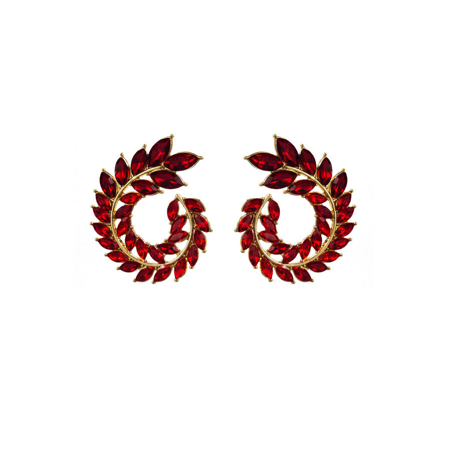 Ethnic Water Droplet Rhinestone Inlay Wheat Design Zirconia Earrings for Women