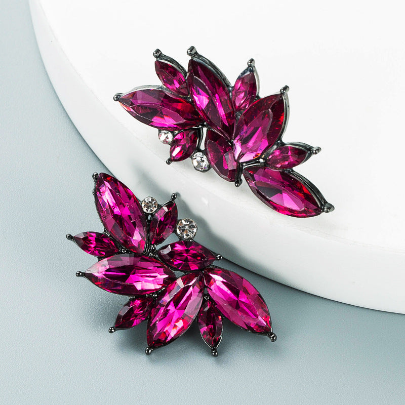 Geometric Flower Rhinestone Stud Earrings Vintage Style
