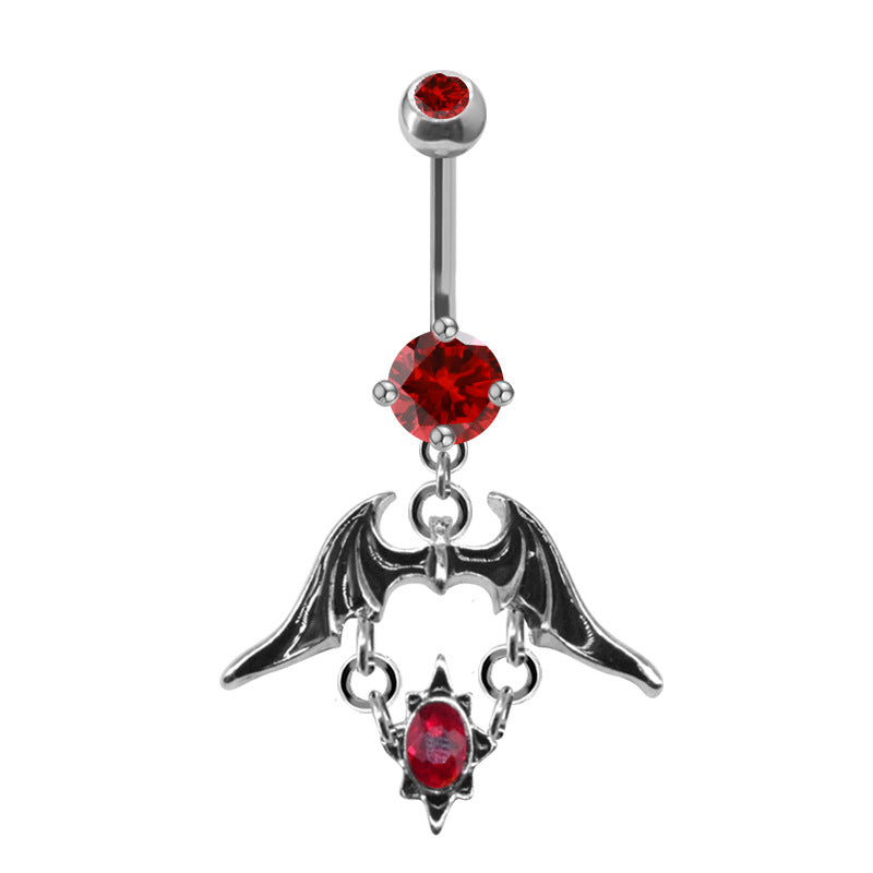 Heart Shape Bat Wings Belly Ring with Rhinestones and Zircon in Stainless Steel and Copper Plating