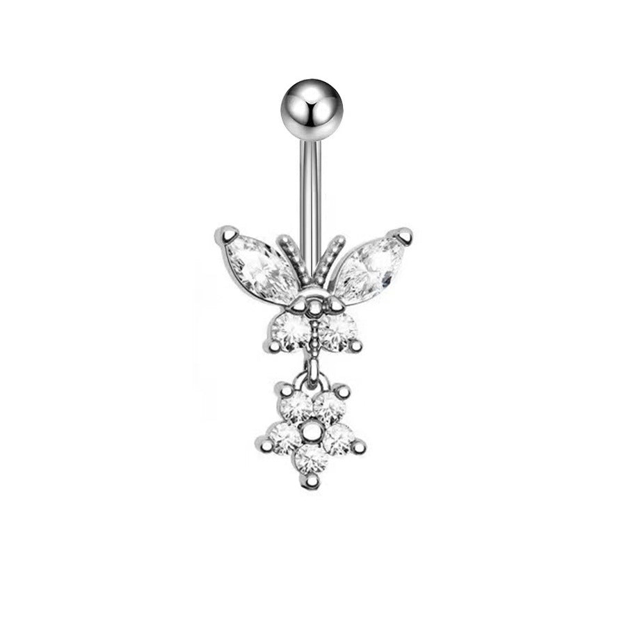 Fashion Star Butterfly Zircon Belly Ring - Stainless Steel & Copper Inlay Body Jewelry