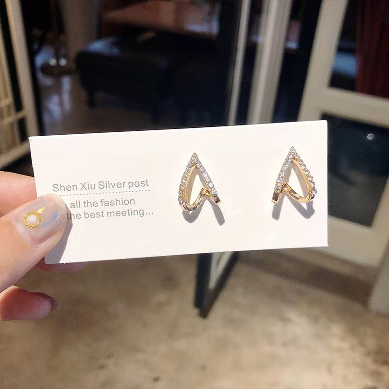 1 Pair Geometric V-Shaped Zircon Inlay Stainless Steel Stud Earrings