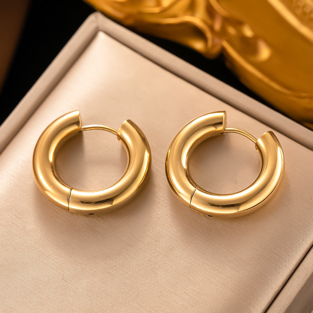 1 Pair Minimalist Round 18K Gold Plated Titanium Steel Hoop Earrings