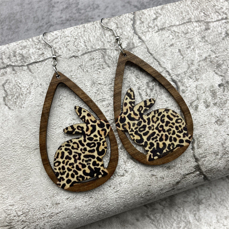 Ethnic Style Water Droplet Wood Earrings for Halloween