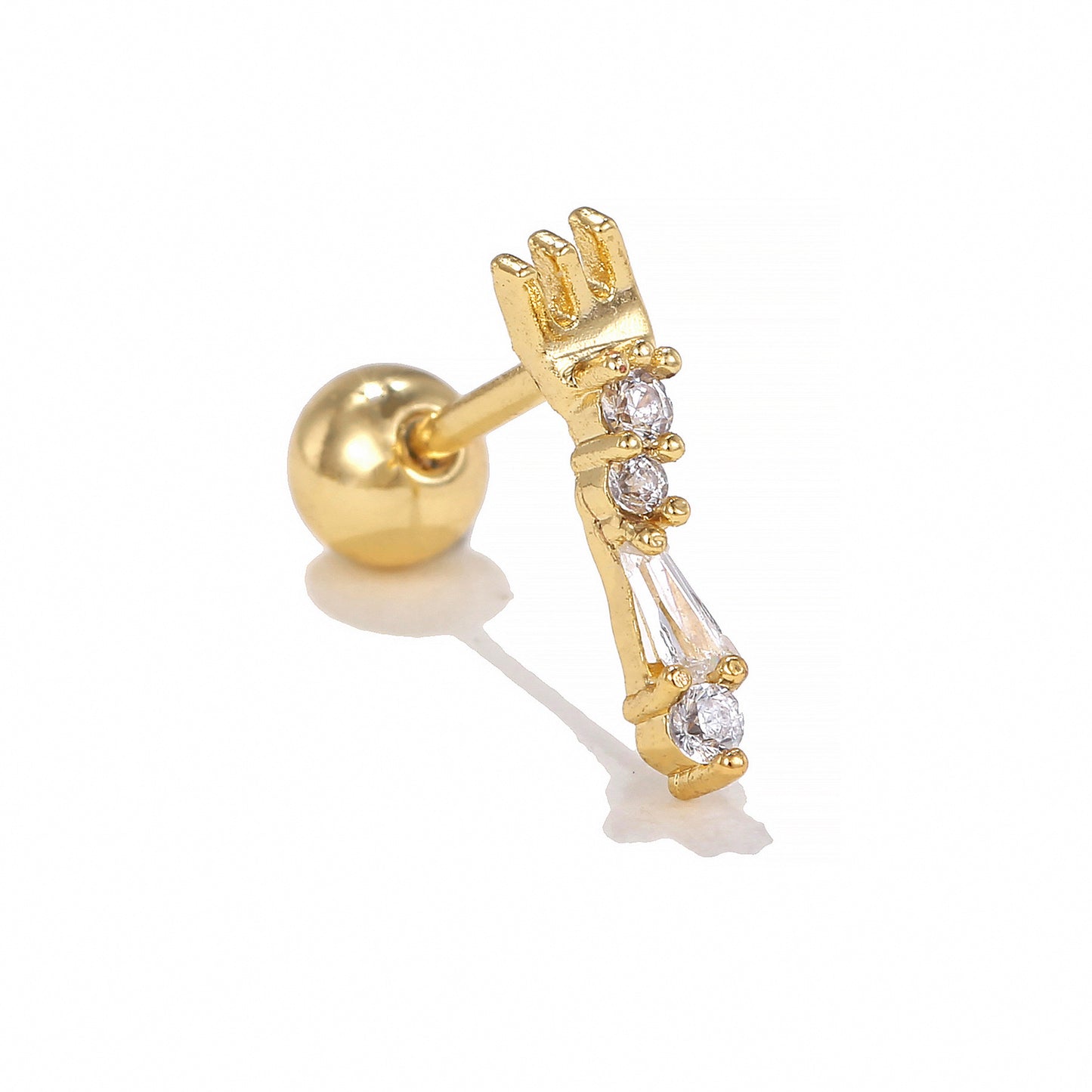 1 Piece Minimalist Brass Zircon Ear Studs with 18K Gold and White Gold Plating