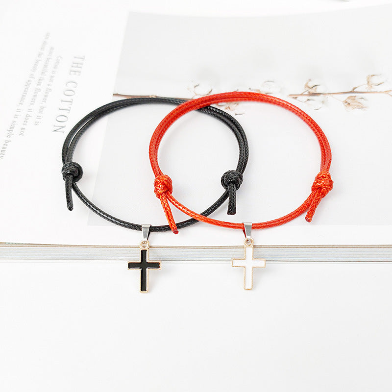 Alloy Cross Wax Rope Couple Bracelet Set Jewelry Wholesale