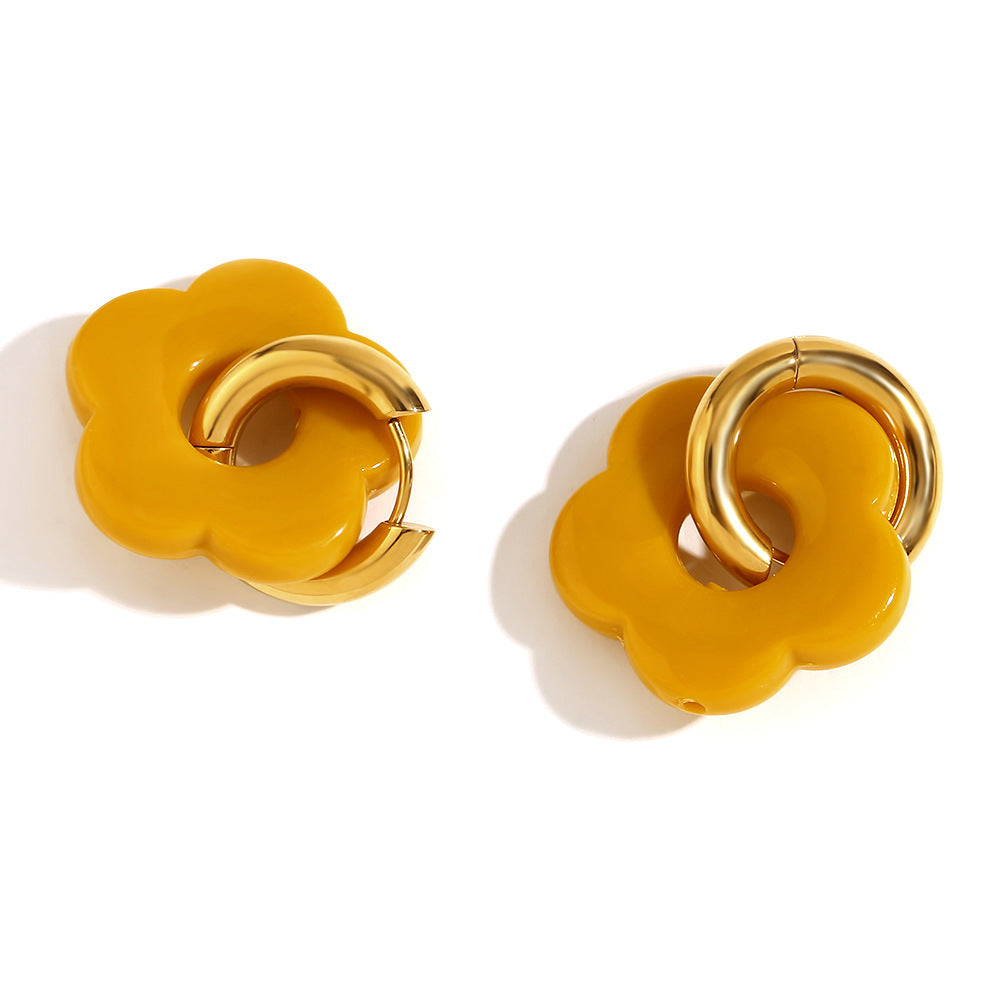 1 Pair Classic Flower 18K Gold Plated Stainless Steel Drop Earrings