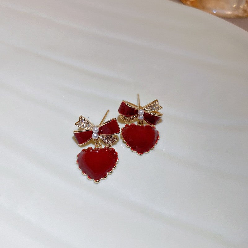 Pink Heart-shaped Alloy Tassel Earrings for Women