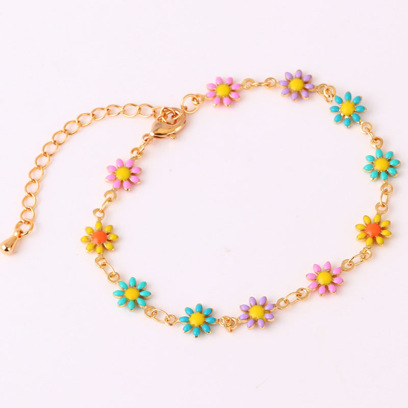Fashion Daisy Enamel Flower Necklace and Bracelet Set - 18k Gold Plated