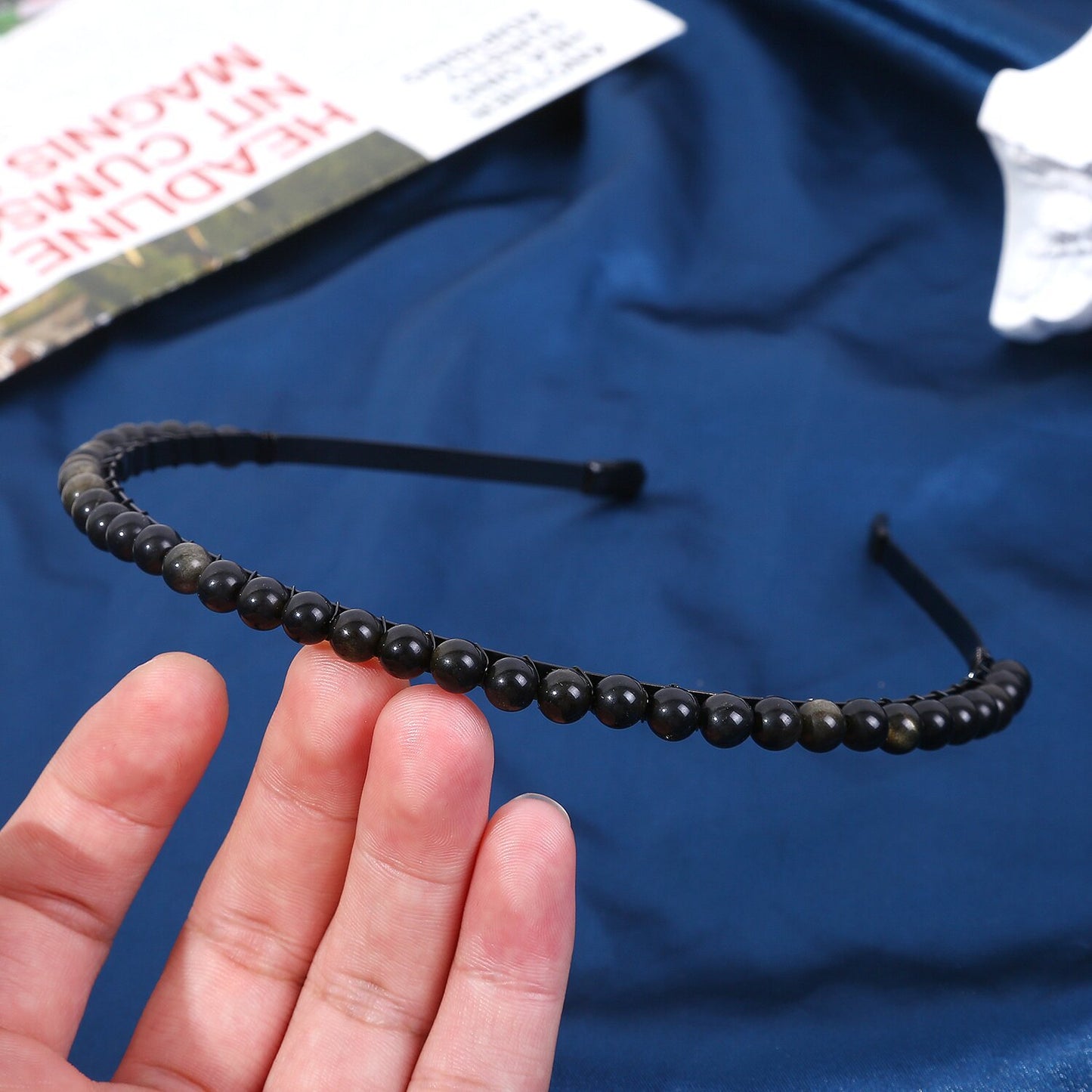 Women's Minimalist Color Block Beaded Crystal Hairband