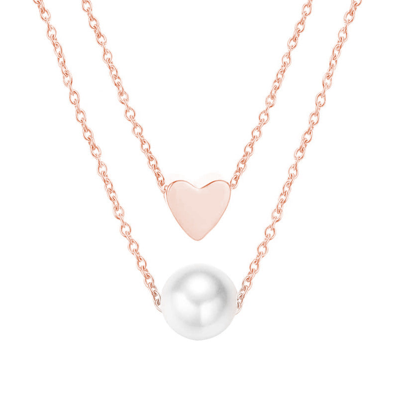 Sweet Heart Pearl Stainless Steel Layered Necklace for Women