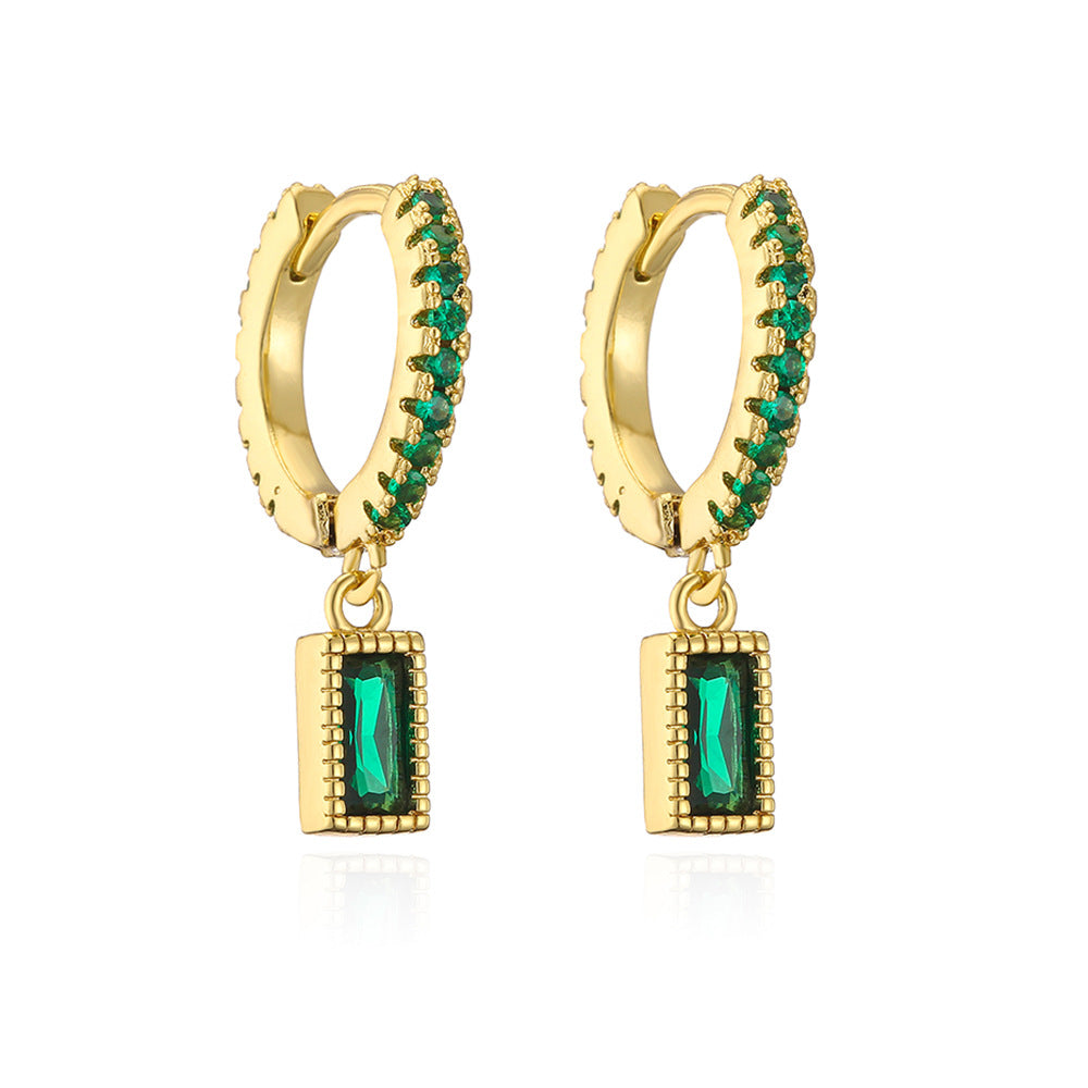 Elegant Geometric Green Zircon Gold Plated Copper Hoop Earrings