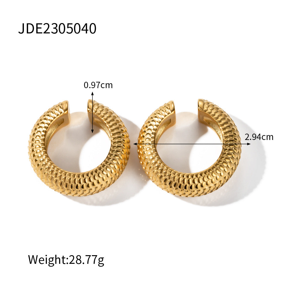 Elegant C Shape Fish Scale 18K Gold Plated Stainless Steel Ear Clips