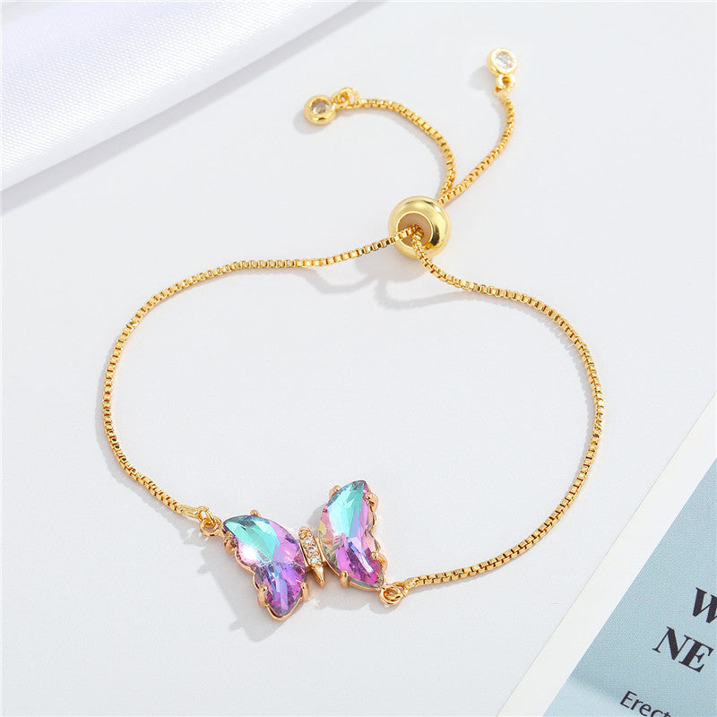 Elegant Crystal Butterfly Pendant Adjustable Bracelet for Women