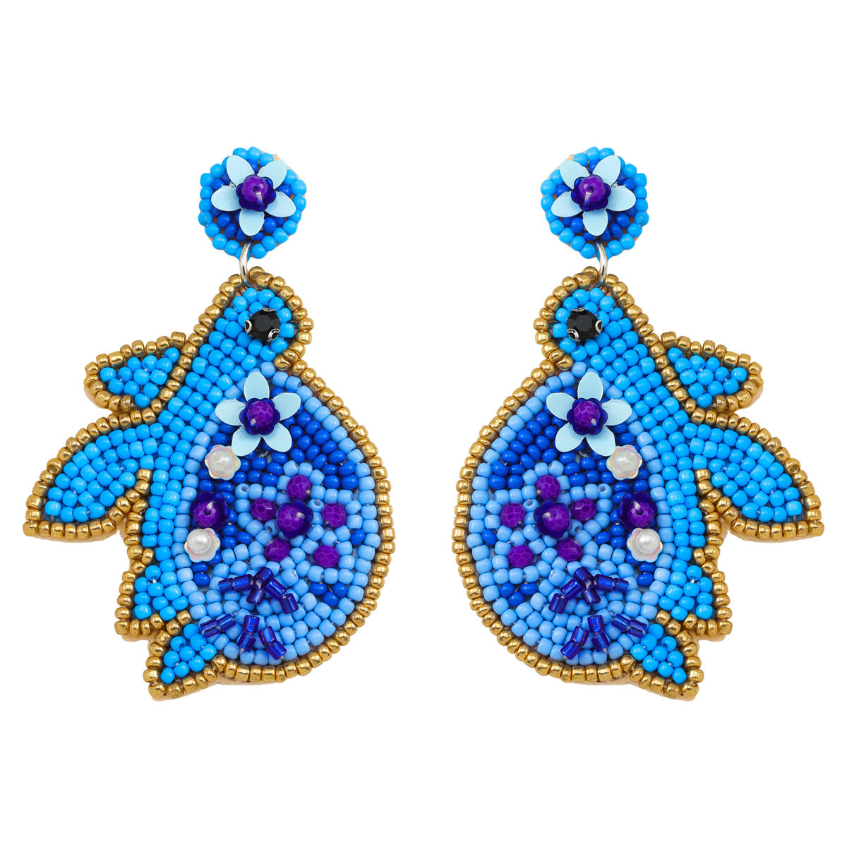 Pair of Cute Flower & Ocean-Themed Beaded Tassel Drop Earrings