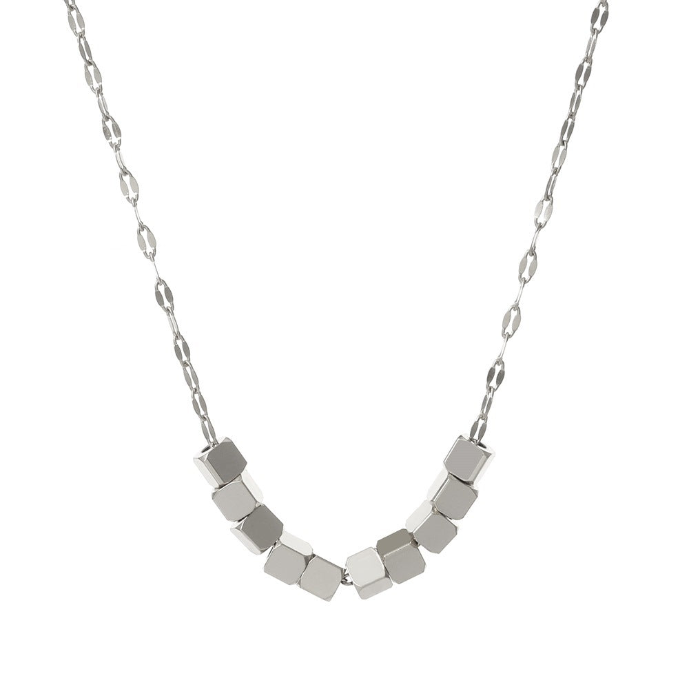 Geometric Stainless Steel 14K Gold Plated Cube Bead Necklace