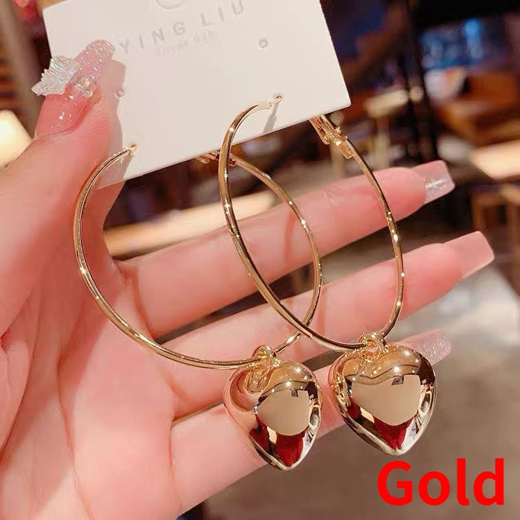 Simple Heart Shape Metal Plated Women's Hoop Earrings