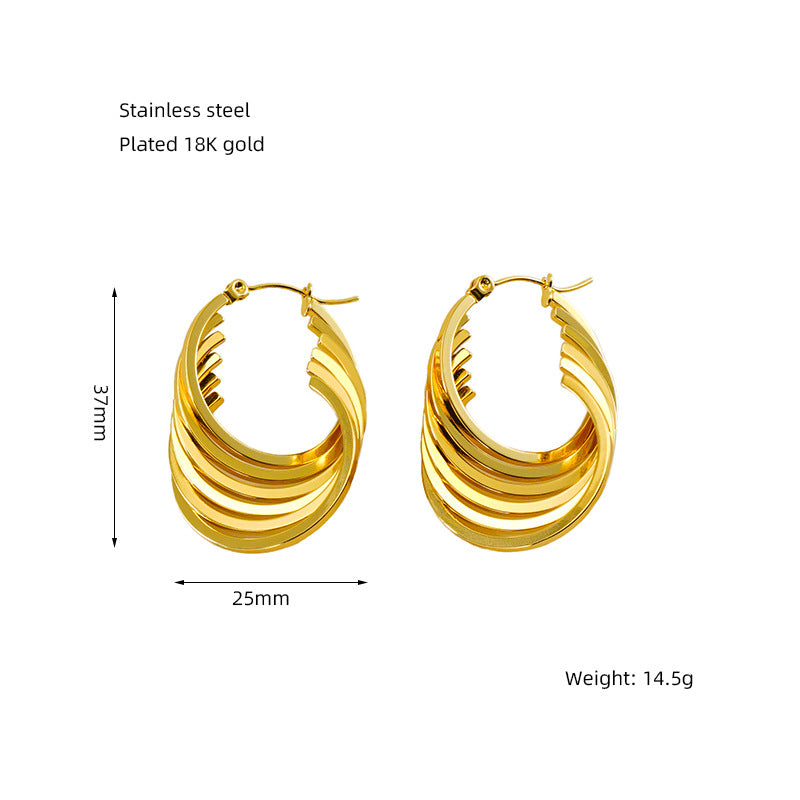 1 Pair Elegant U Shape 18K Gold Plated Stainless Steel Titanium Hoop Earrings