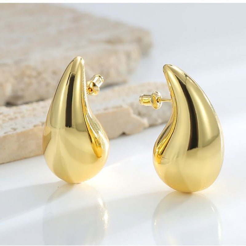 Elegant Water Droplet Stainless Steel Earrings - Unique Design Studs