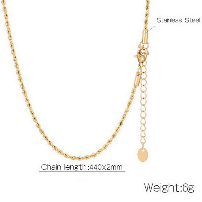 Casual Stainless Steel Gold Plated Twisted Chain Necklace for Women