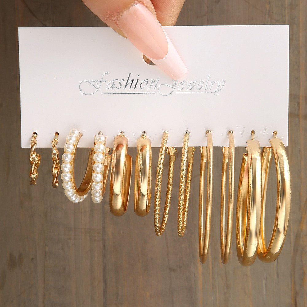 6 Pairs Minimalist Gold and Silver Plated Chain Hoop Earrings with Artificial Pearls for Women