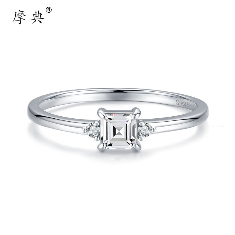 INS Style Classic Square Sterling Silver Zircon Inlay 14K Gold Plated Ring