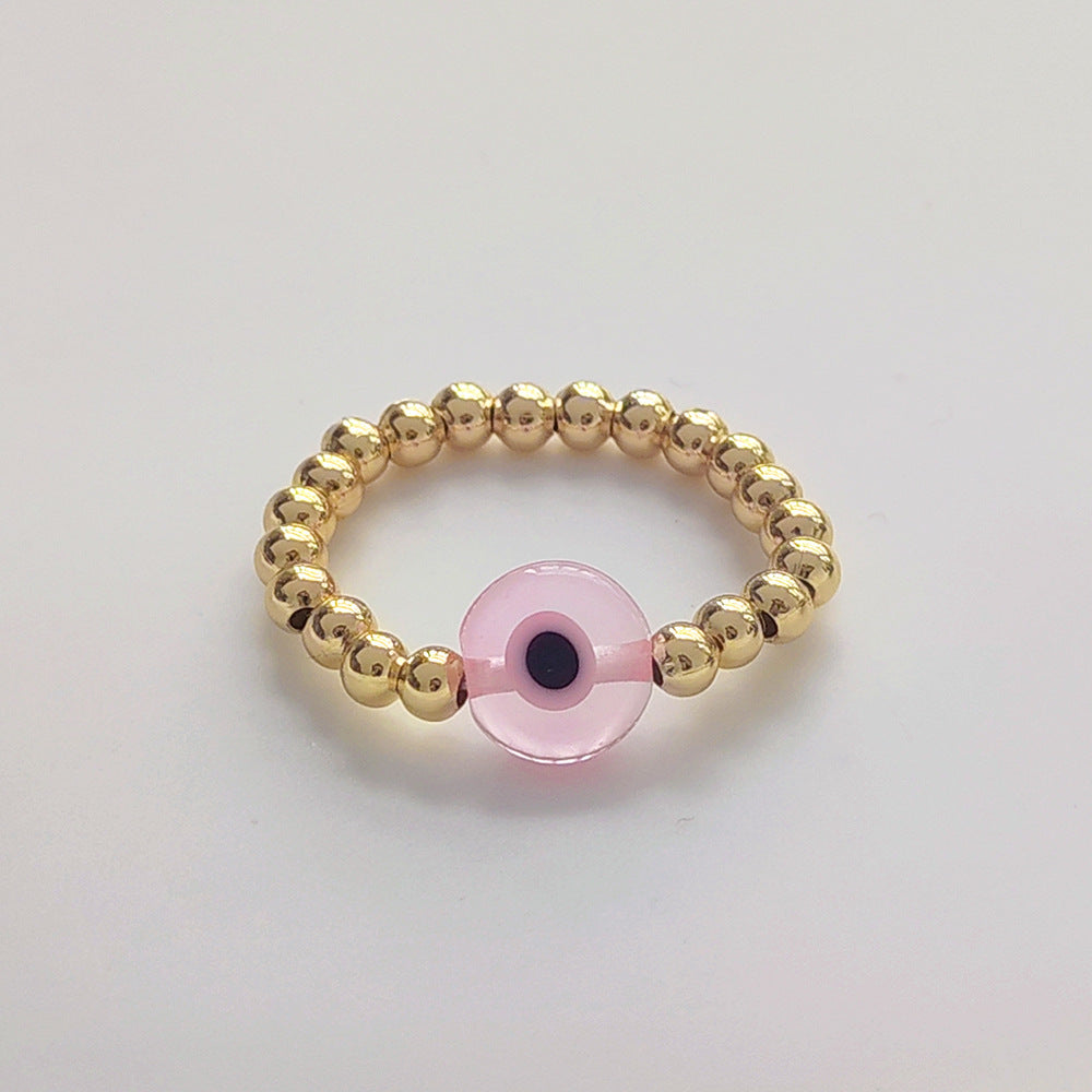 Artistic Evil Eye 18K Gold Plated Beaded Glass Ring