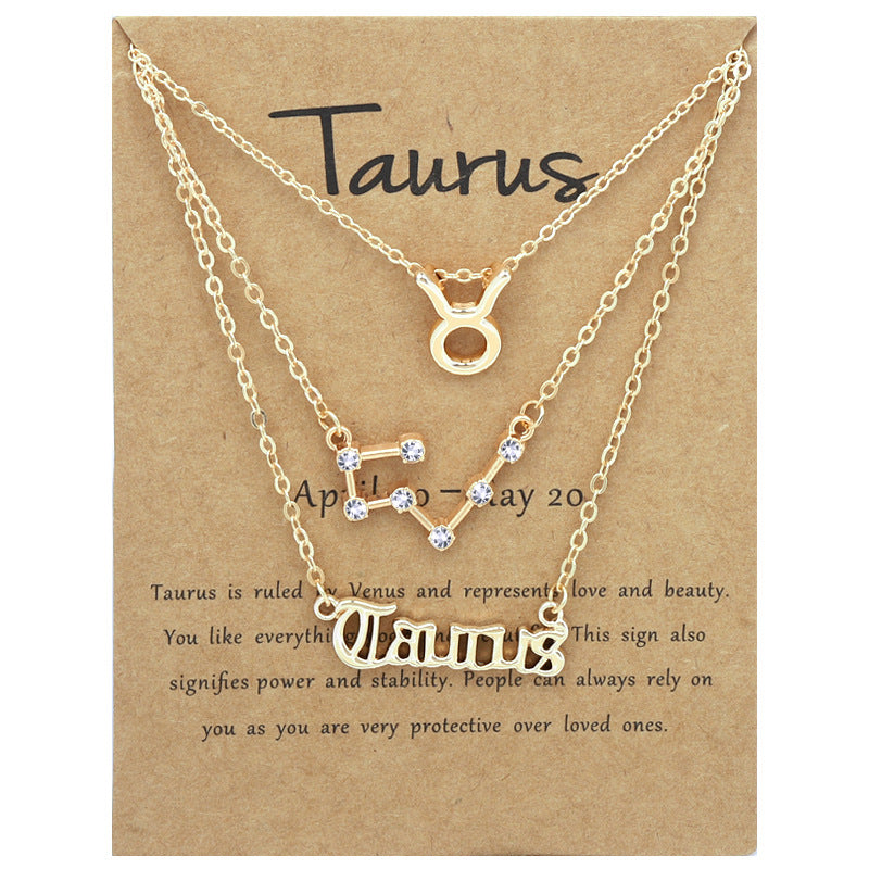 Alloy Geometric Circle Pendant Necklace & Zodiac Symbol Pendant Necklace Set for Women