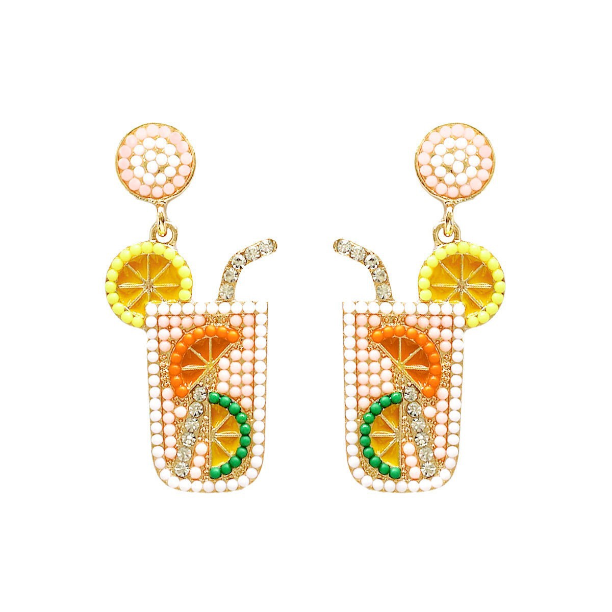 1 Pair Geometric Alloy Drop Earrings with Beaded Cocktail Glass Design