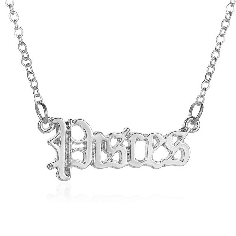Zodiac Constellation Retro Alphabet Pendant Necklace for Women
