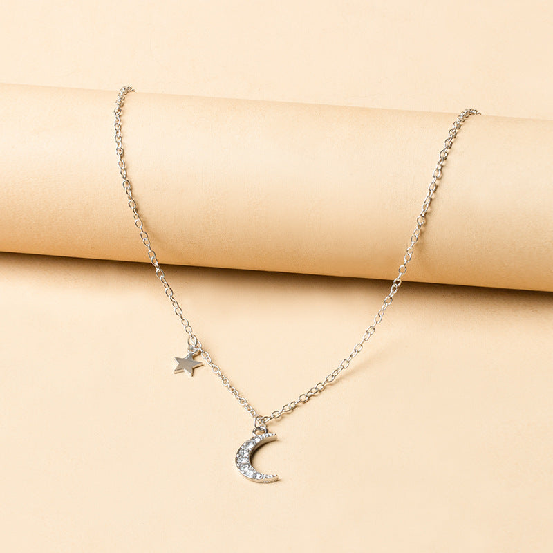 Simple Fashion Double-Layer Alloy Star and Moon Pendant Necklace