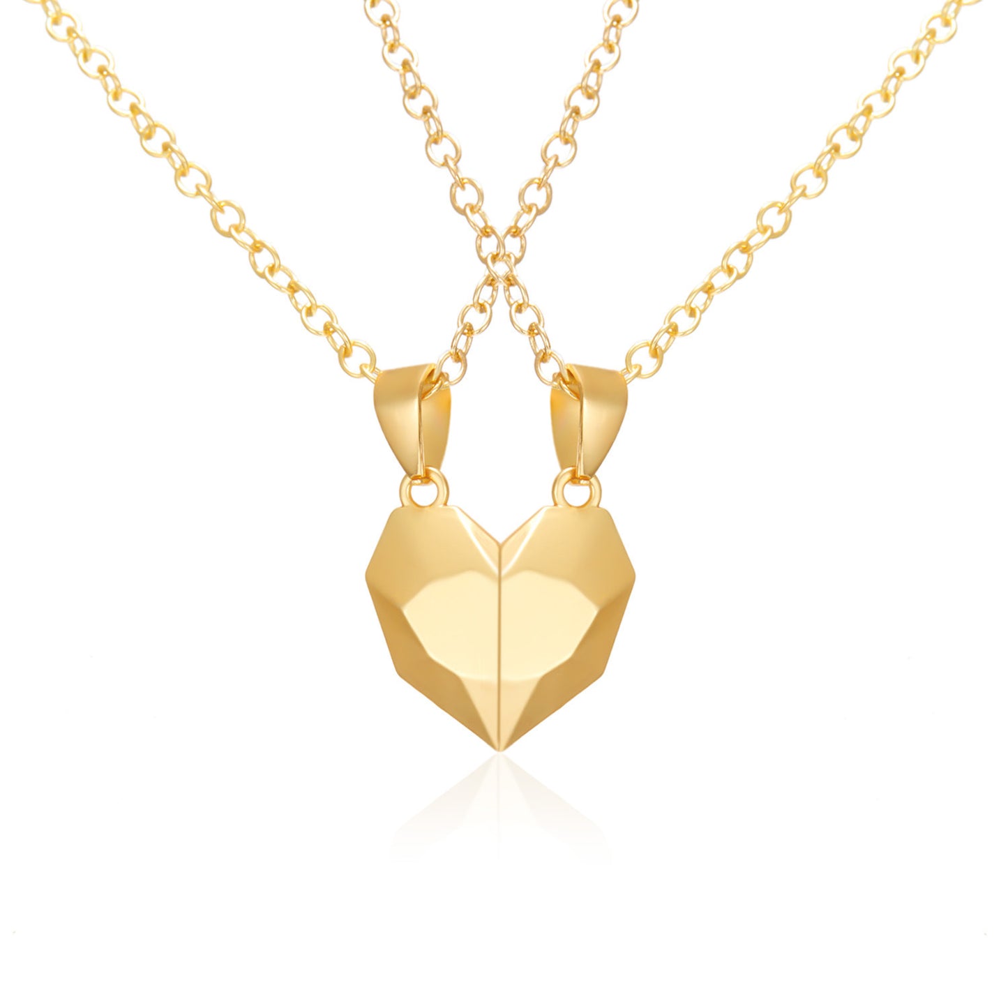 Magnetic Heart Couple Necklace Set with Stone Pendant