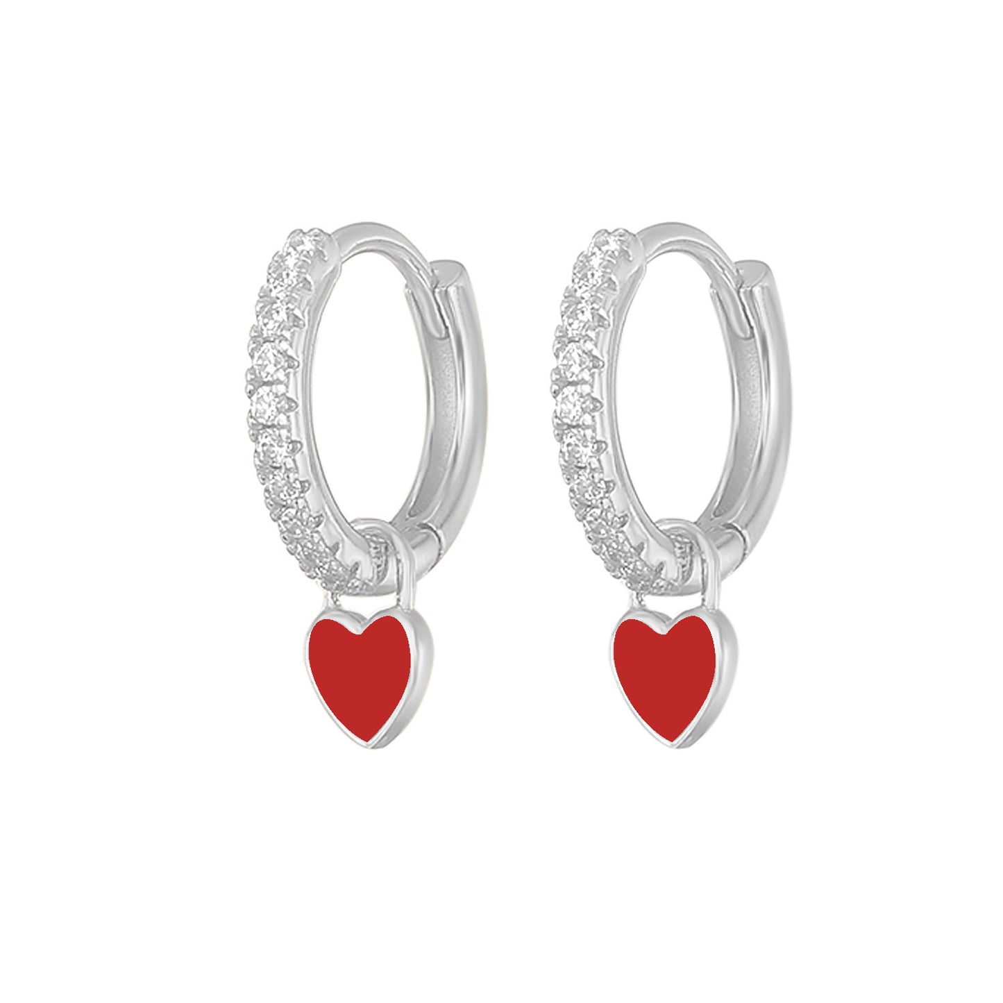 1 Pair Elegant Heart Shape Sterling Silver Zircon Earrings