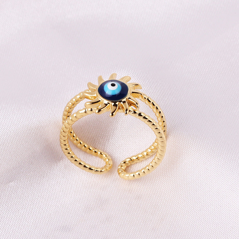Retro Heart Shape Devil's Eye Enamel Copper Ring