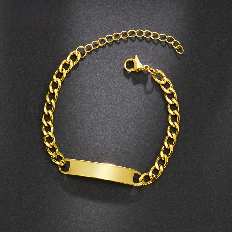 Men's Stainless Steel Curved Bracelet - Customizable Engraving Trend Jewelry