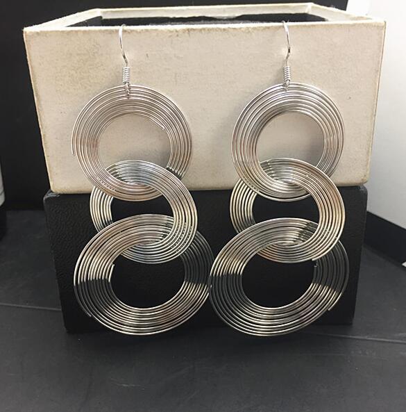 Exaggerated Geometric Multi-Layer Metal Circle Drop Earrings for Women