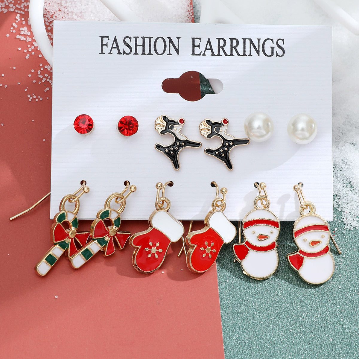 Christmas Snowflake Bell and Reindeer Earrings Set - Cute Cartoon Holiday Jewelry Gift