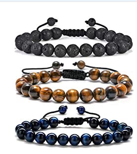 Gradient Agate & Tiger Eye Beaded Adjustable Bracelet